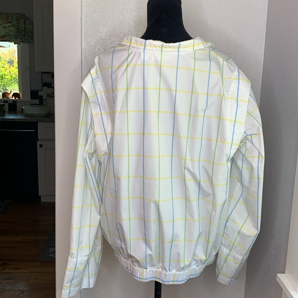 Liz Golf white blue yellow green window pane windbreaker light jacket pockets - Picture 2 of 7
